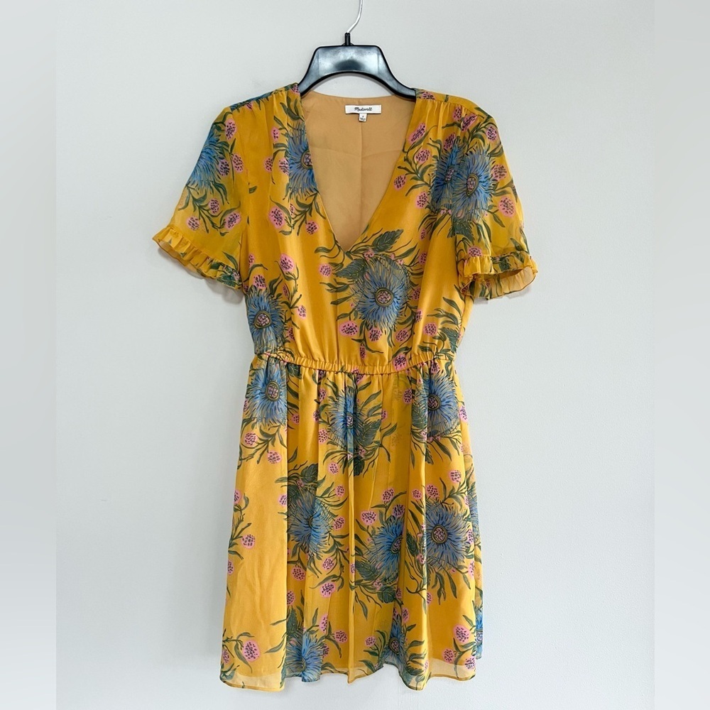 Madewell Sweetgrass Ruffle-Sleeve Dress in Painted Blooms Yellow Gold, 2